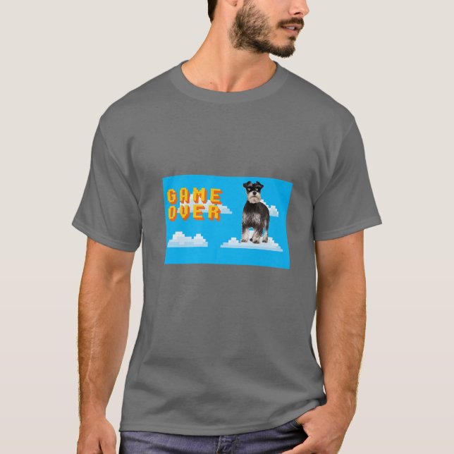 8-Bit Game Over Miniature Schnauzer 2 T-Shirt (Vorderseite)