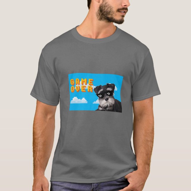 8 Bit Game Over Miniature Schnauzer T-Shirt (Vorderseite)