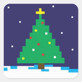 8-Bit Gaming Holiday Tree Quadratischer Aufkleber