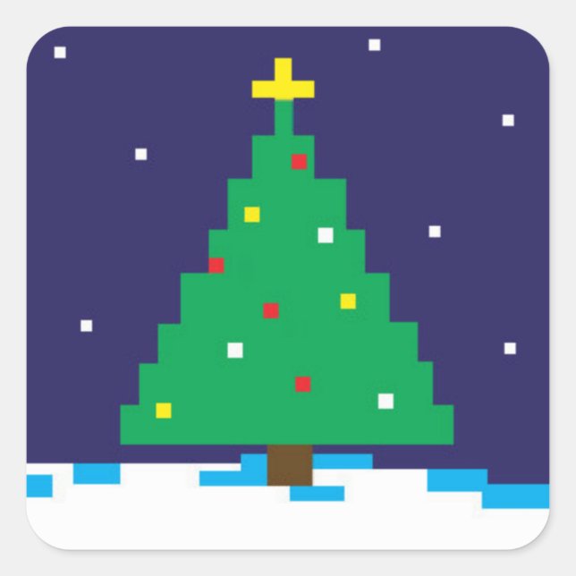 8-Bit Gaming Holiday Tree Quadratischer Aufkleber (Vorderseite)