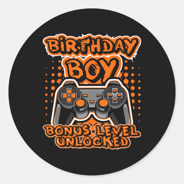 8 Bit Gaming Orange Video Game Controller Geburtst Runder Aufkleber (Vorderseite)