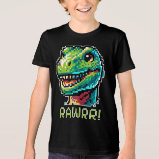 8-Bit Gaming Pixel Dinosaur Art Paleontology Tri-Blend Shirt