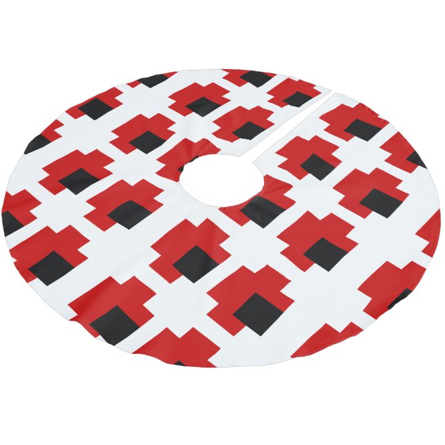 8 Bit Gruselige Rote Augen Polyester Weihnachtsbaumdecke (Schrägansicht)
