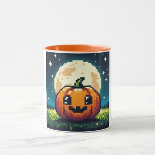 8-Bit-Halloween-Kürbis unter dem Mond Tasse