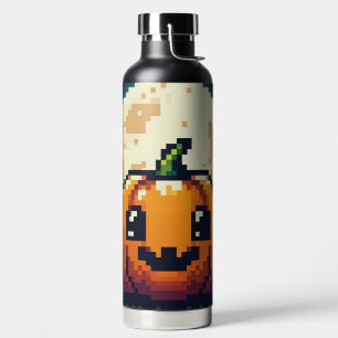 8-Bit-Halloween-Kürbis unter dem Mond Trinkflasche