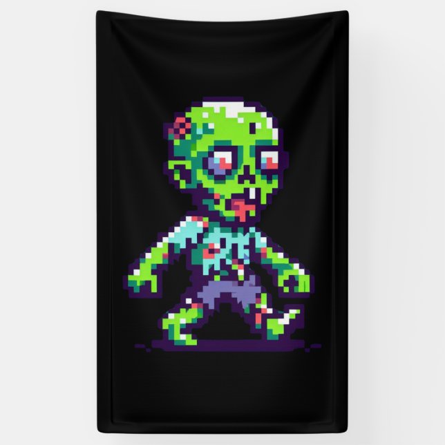 8-Bit lustiges Zombie Halloween Banner (Vertikal)