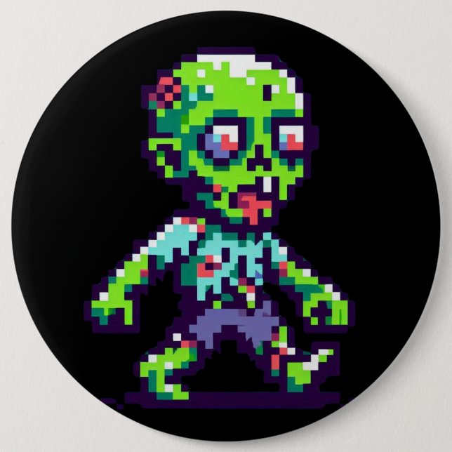8-Bit lustiges Zombie Halloween Button (Vorderseite)