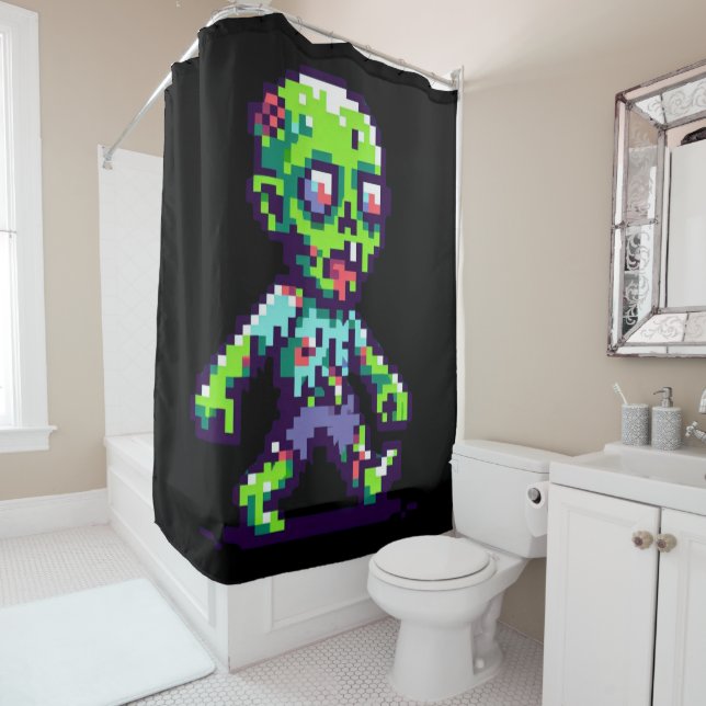 8-Bit lustiges Zombie Halloween Duschvorhang (Beispiel)