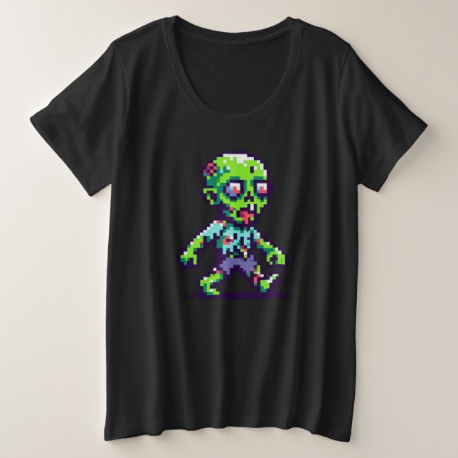 8-Bit lustiges Zombie Halloween Große Größe T-Shirt (Design vorne)
