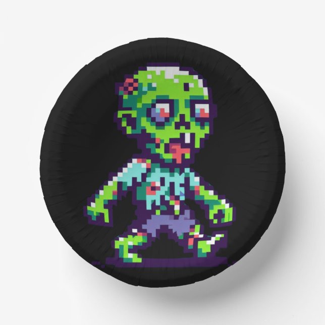 8-Bit lustiges Zombie Halloween Pappteller (Vorderseite)