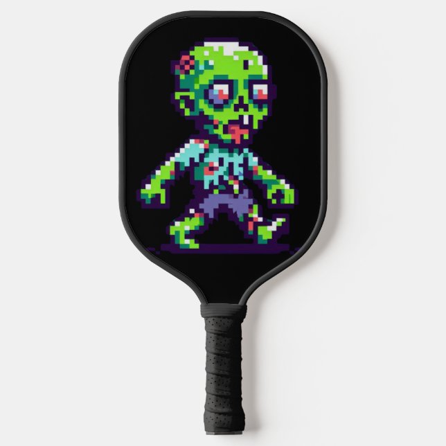 8-Bit lustiges Zombie Halloween Pickleball Schläger (Vorderseite)