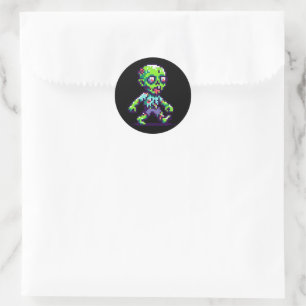 8-Bit lustiges Zombie Halloween Runder Aufkleber