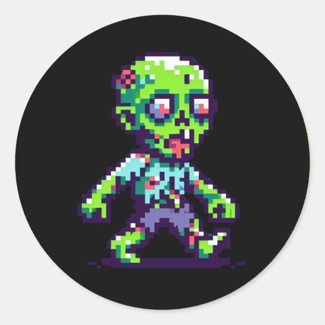 8-Bit lustiges Zombie Halloween Runder Aufkleber (Vorderseite)