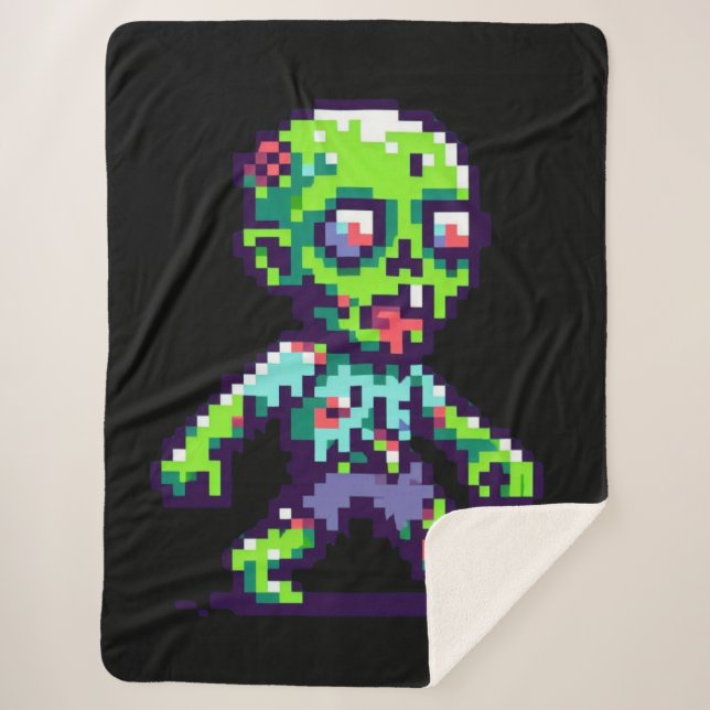 8-Bit lustiges Zombie Halloween Sherpadecke (Vorderseite)