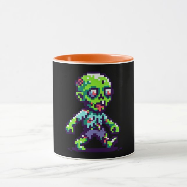 8-Bit lustiges Zombie Halloween Tasse (Zentrum)