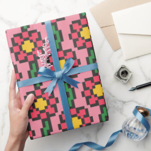 8-Bit-Pixel-Blumenmuster Geschenkpapier