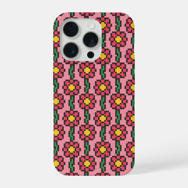 8-Bit-Pixel-Blumenmuster iPhone Hülle (Rückseite)