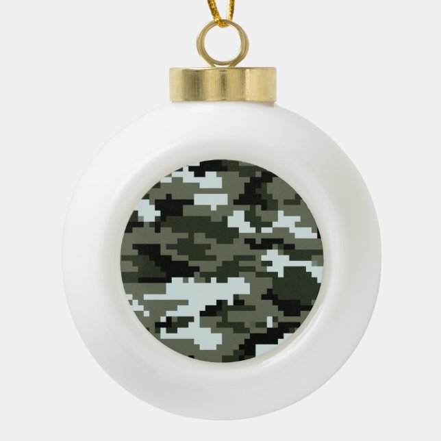 8 Bit Pixel Digital Urban Camouflage / Camouflage Keramik Kugel-Ornament (Vorderseite)