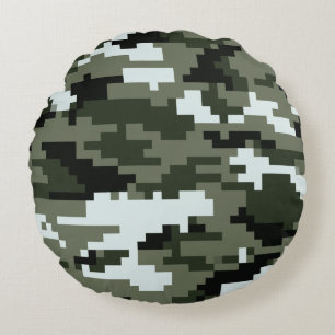 8 Bit Pixel Digital Urban Camouflage / Camouflage Rundes Kissen