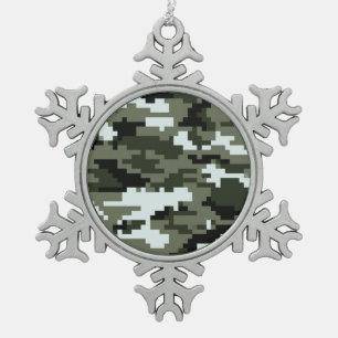 8 Bit Pixel Digital Urban Camouflage / Camouflage Schneeflocken Zinn-Ornament