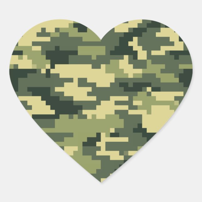 8 Bit Pixel Digital Woodland Camouflage / Camoufla Herz-Aufkleber (Vorderseite)