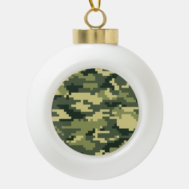 8 Bit Pixel Digital Woodland Camouflage / Camoufla Keramik Kugel-Ornament (Vorderseite)