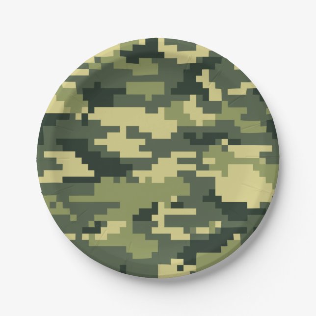 8 Bit Pixel Digital Woodland Camouflage / Camoufla Pappteller (Vorderseite)
