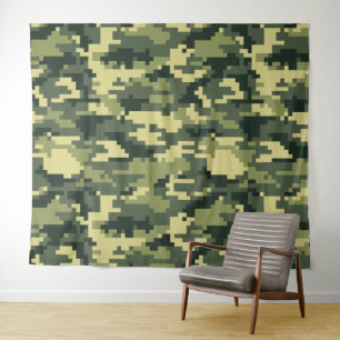 8 Bit Pixel Digital Woodland Camouflage / Camoufla Wandteppich