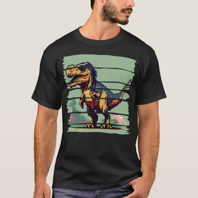 8-Bit-Pixel-Dinosaurier T-Shirt (Vorderseite)