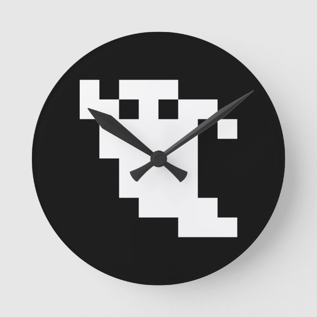 8 Bit Pixel Geist Runde Wanduhr (Vorderseite)