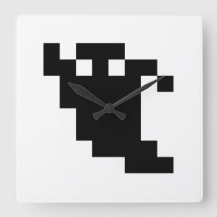 8 Bit Pixel Ghost Shadow Quadratische Wanduhr