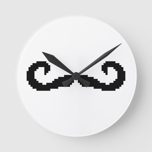 8 Bit Pixel Handlebar Mustache Runde Wanduhr (Vorderseite)