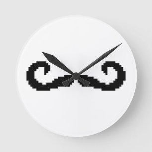 8 Bit Pixel Handlebar Mustak Runde Wanduhr