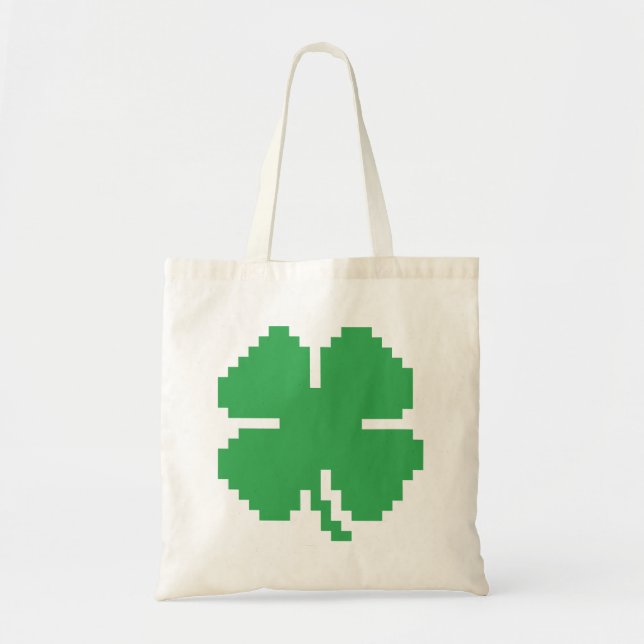 8 Bit Pixel Lucky Vierblättriges Kleeblatt Tragetasche (Vorne)