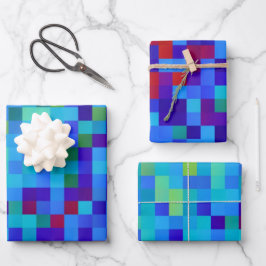 8-Bit Pixel Muster Abstrakt Cool Geeky Blue Red Geschenkpapier Set