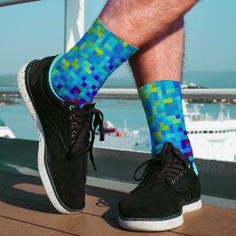 8-Bit Pixel Muster Abstrakt Cool Geeky Blue Red Socken
