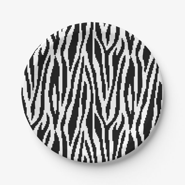 8 Bit Pixel Zebra Print Design Muster Pappteller (Vorderseite)