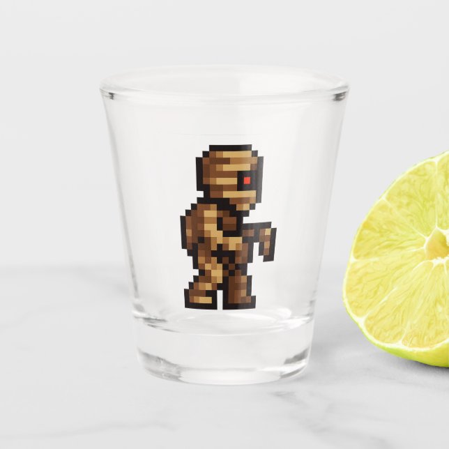 8-bit Retro Mummy Schnapsglas (Vorderseite)