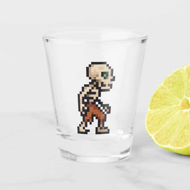 8-Bit-Retro-Skelett Schnapsglas (Vorderseite)