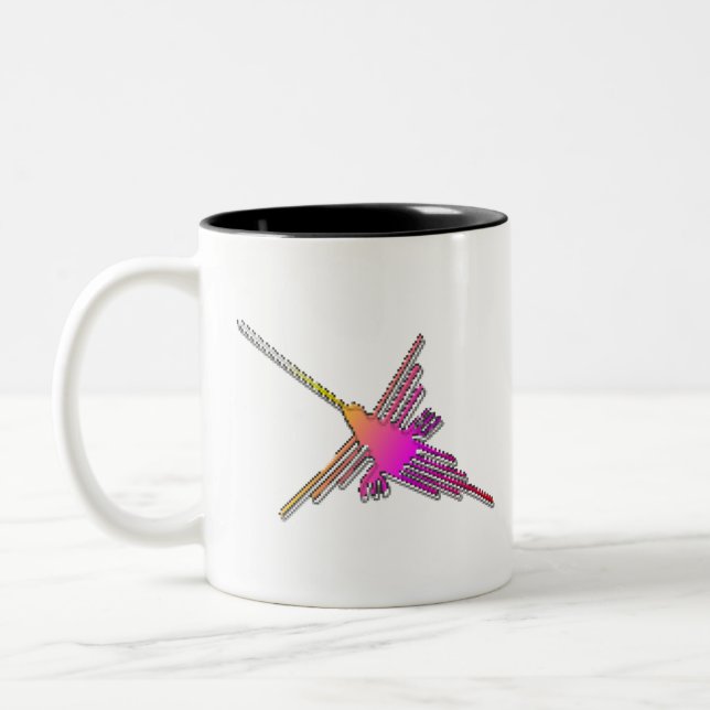 8 Bit Retro Video Game Nazca Lines Hummingbird Zweifarbige Tasse (Links)