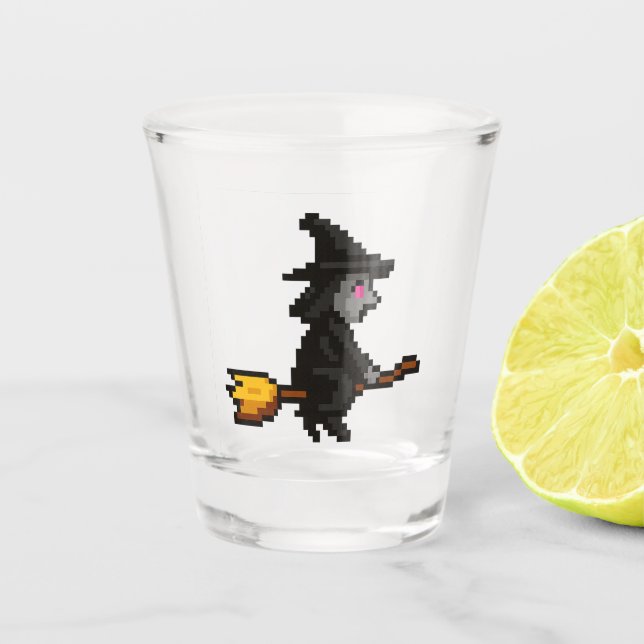 8-bit Retro Witch Schnapsglas (Vorderseite)