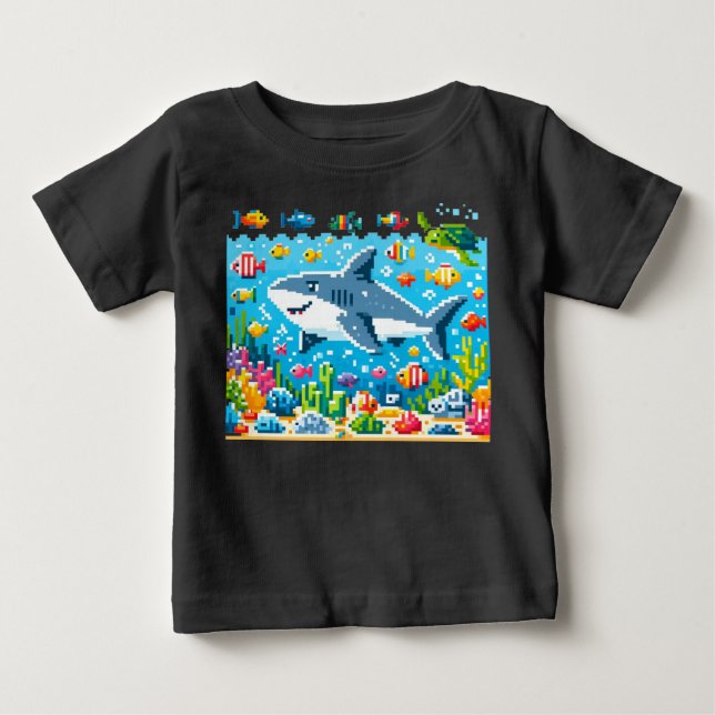 8-Bit Shark Adventure T-Shirt (Vorderseite)