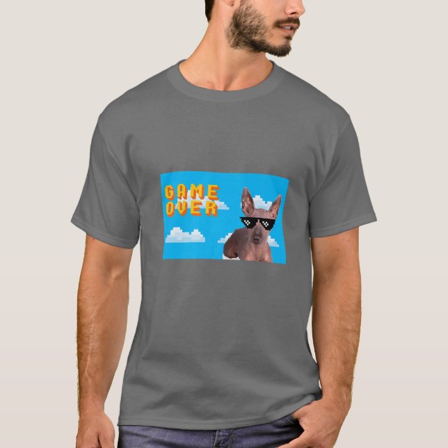 8-Bit-Spiel über Xoloitzcuintli T-Shirt (Vorderseite)