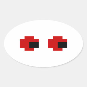 8 Bit Spooky Red Eyes Ovaler Aufkleber