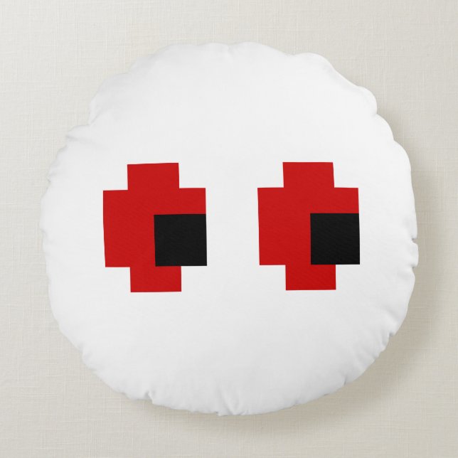 8 Bit Spooky Red Eyes Rundes Kissen (Vorderseite)