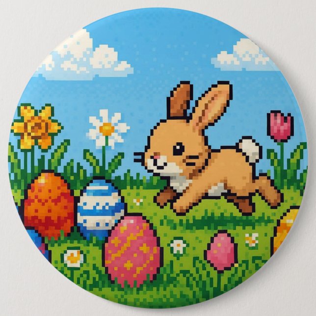 8-Bit süßer Osterhase/Hase Button (Vorderseite)