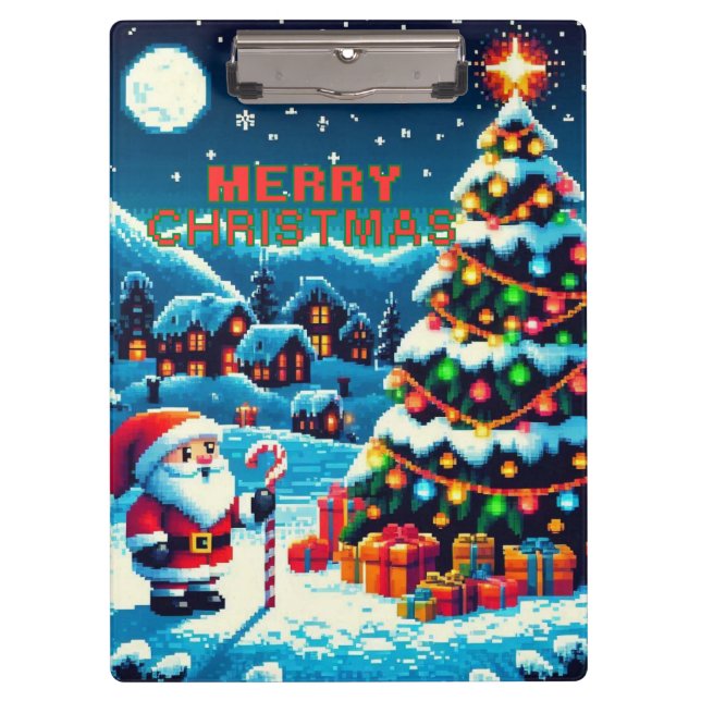 8-Bit-Weihnachtsbaum & Santa Klemmbrett (Vorderseite)