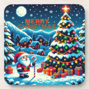 8-Bit-Weihnachtsbaum & Weihnachtsmann Getränkeuntersetzer