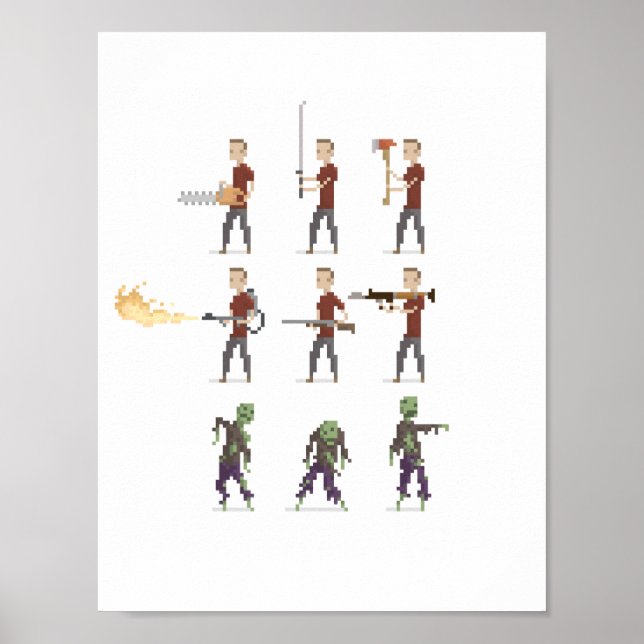 8-Bit Zombie Apokalypse Pixel Art Poster (Vorne)