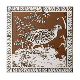 #8 der 12 Repro 1880er Minton Mocha Bird Series Fliese